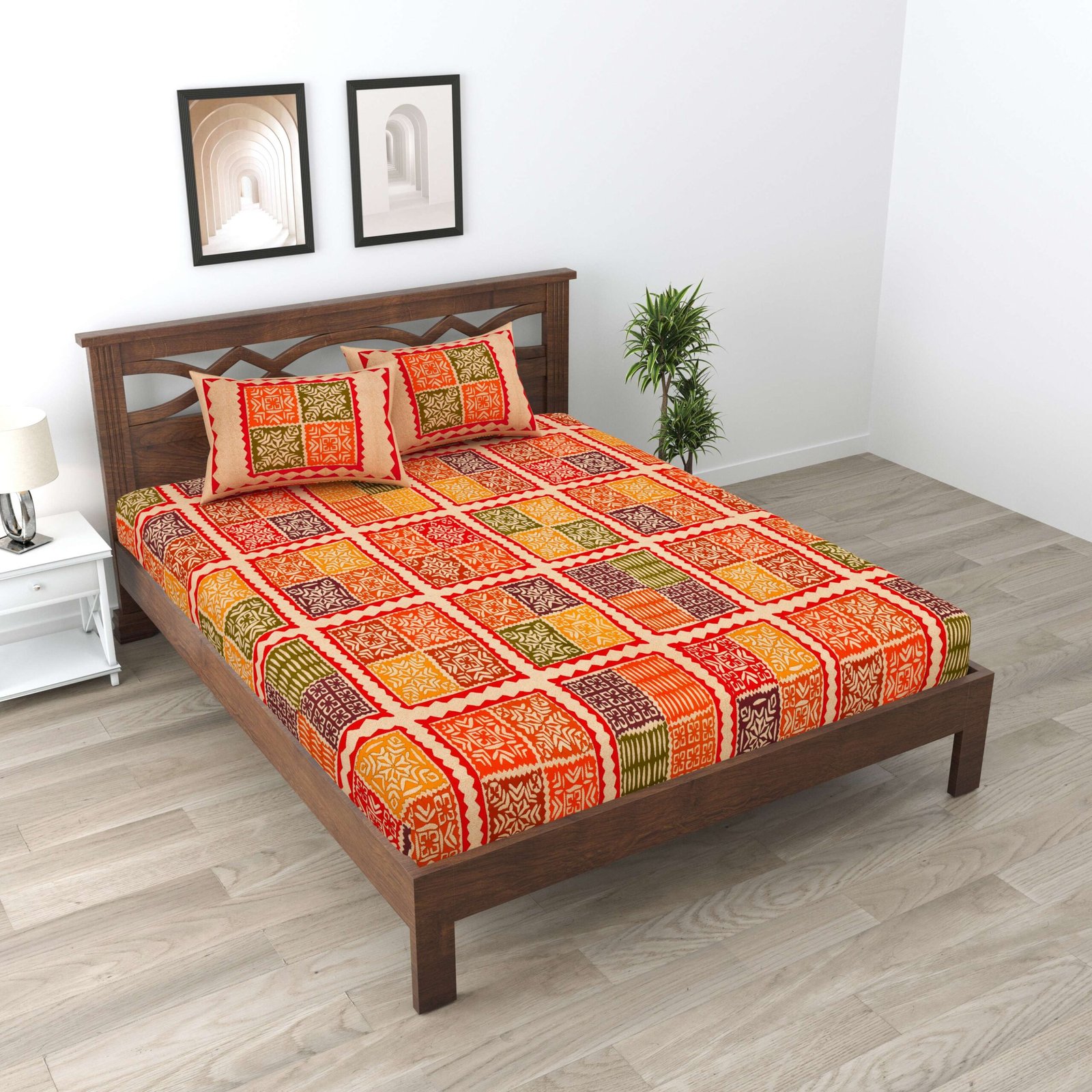 Rajasthani Traditionally Printed Cotton Doublebed Bedsheet With Pack of 2 Pillow Covers
